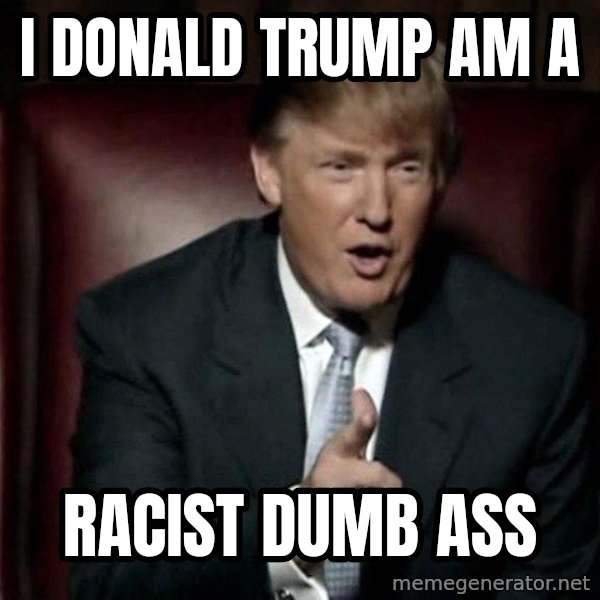 Donald Trump meme: I Donald Trump am a / racist dumb ass