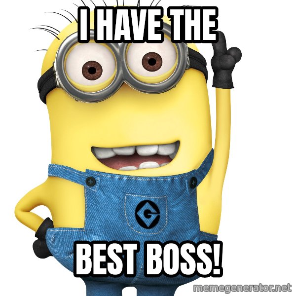 Despicable Me Minion meme: I have the / best boss!