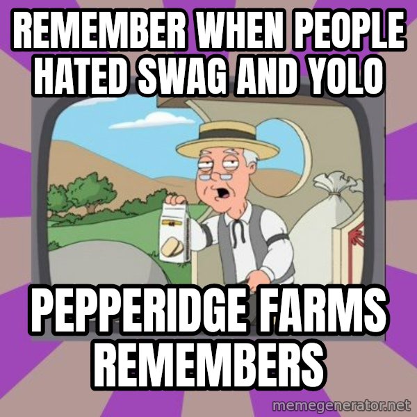 Pepperidge Farm Remembers FG meme: remember when people hated swag and yolo / Pepperidge Farms Remembers