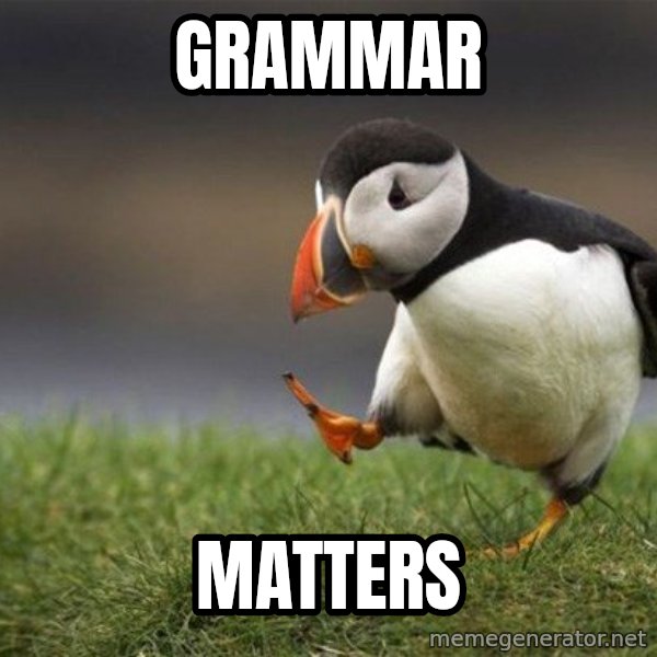 Unpopular Opinion Puffin meme: Grammar / Matters
