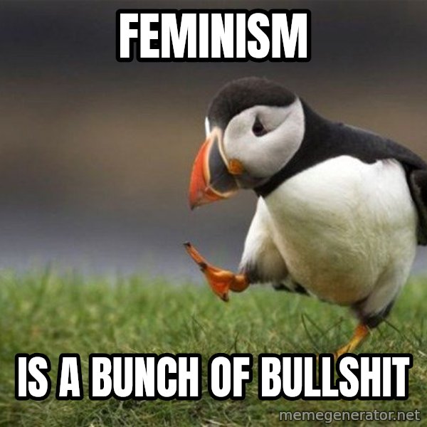 Unpopular Opinion Puffin meme: Feminism / is a bunch of bullshit