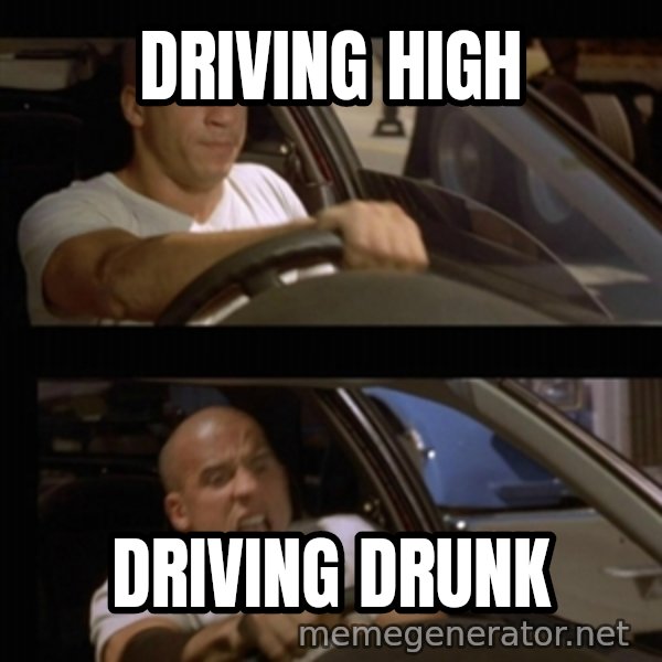 Vin Diesel Car meme: Driving High / driving drunk
