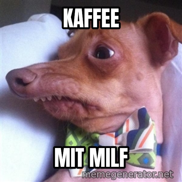 Tuna, the "Phteven" dog meme: Kaffee / mit Milf