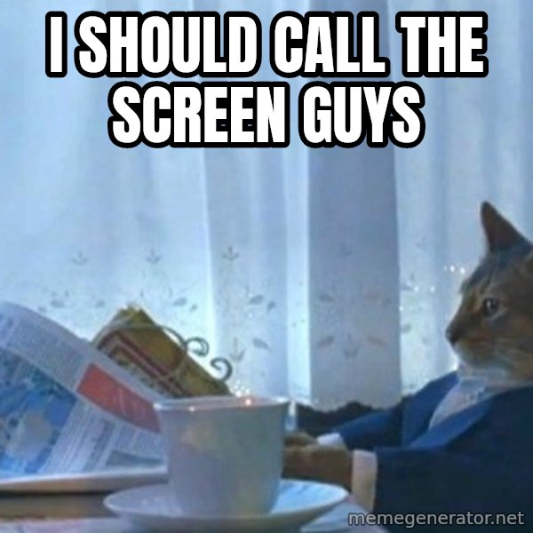 newspaper cat realization meme: I should call the screen guys