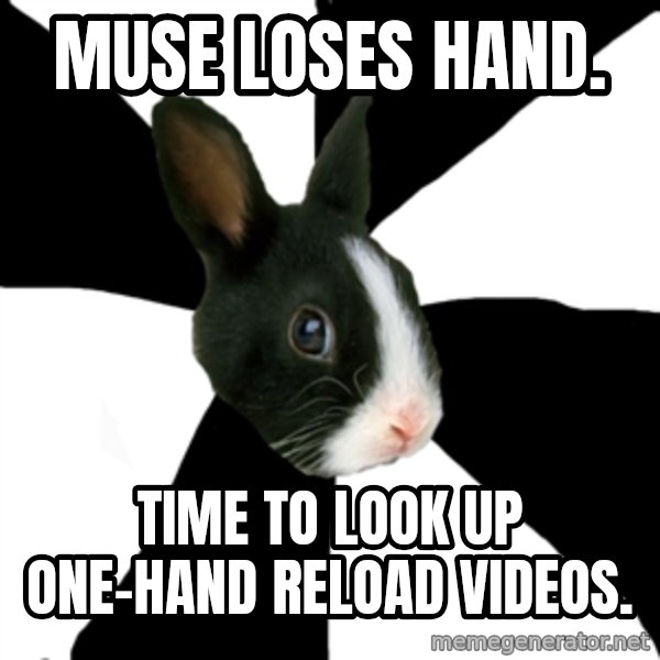 Roleplaying Rabbit meme: Muse loses hand. / Time to look up one-hand reload videos.