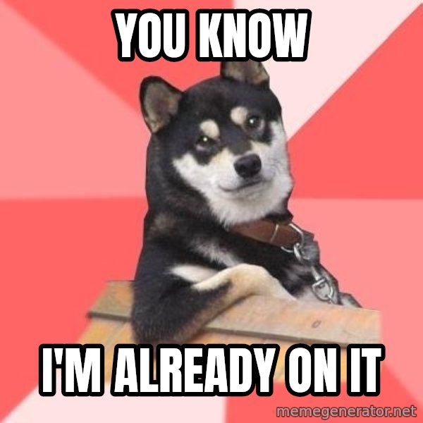 Cool Dog meme: You Know / I'm Already On it