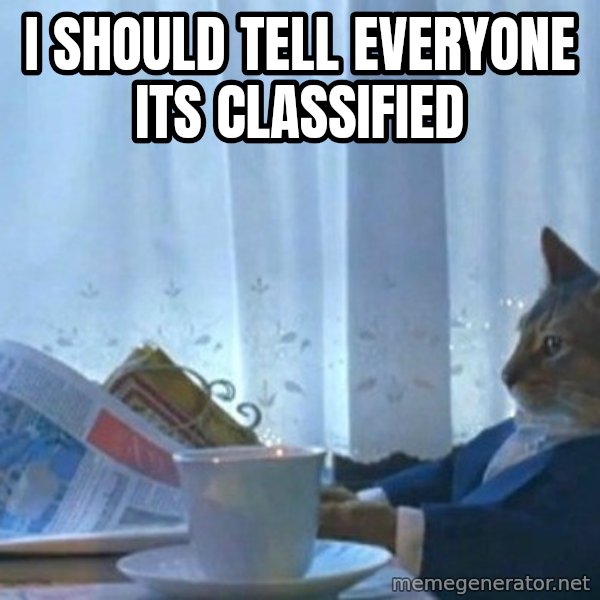 newspaper cat realization meme: i should tell everyone its classified