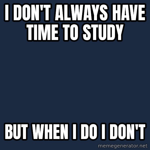 The Most Interesting Man In The World meme: I Don't Always Have Time To Study / But when i do i don't
