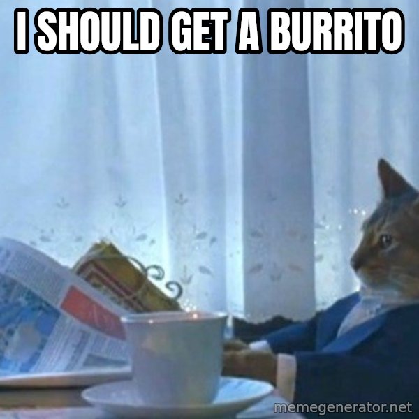 newspaper cat realization meme: i should get a burrito