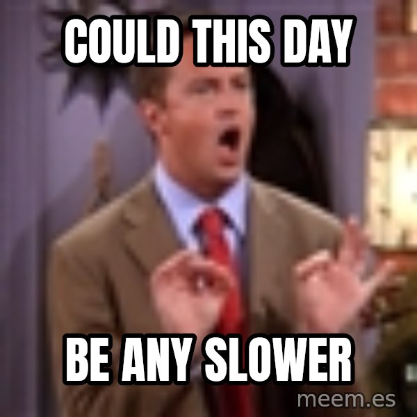 Chandler Bing Could I Be meme: could this day / BE any slower