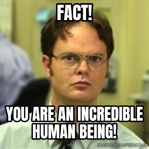 Dwight Schrute meme: fact! / You are an incredible human being!