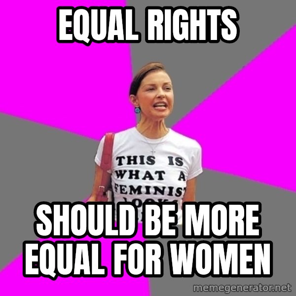 Feminist Cunt meme: Equal Rights / Should be more equal for women