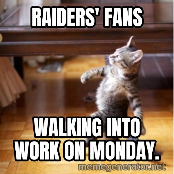 walking cat meme: Raiders' Fans / Walking into work on Monday.