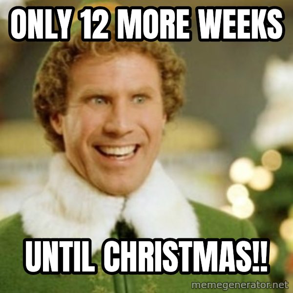 Buddy the Elf meme: Only 12 more weeks / until Christmas!!