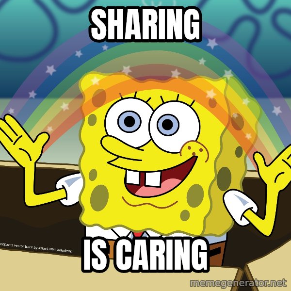 spongebob rainbow meme: sharing / is caring