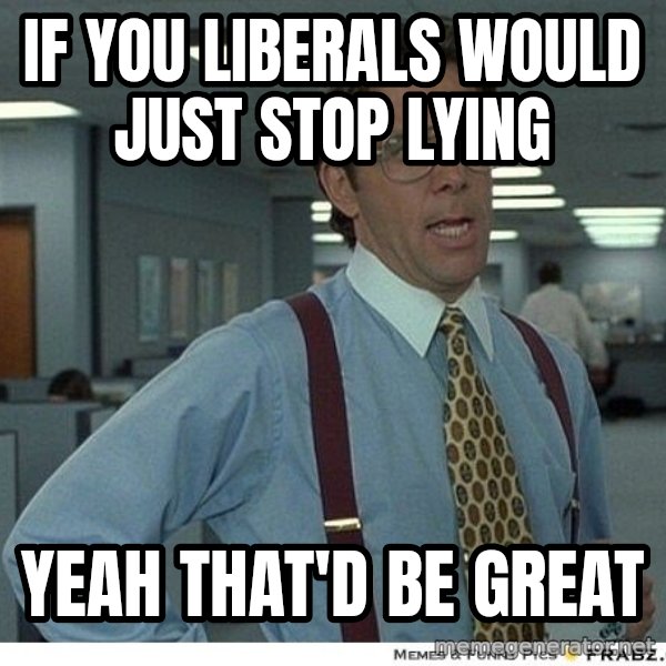 Yeah If You Could Just meme: If you liberals would just stop lying / yeah that'd be great