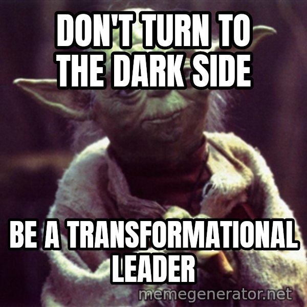 Yoda meme: Don't turn to the dark side / be a transformational leader