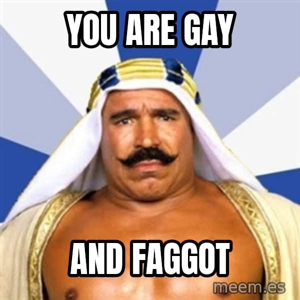 The Iron Sheik meme: you are gay / and faggot