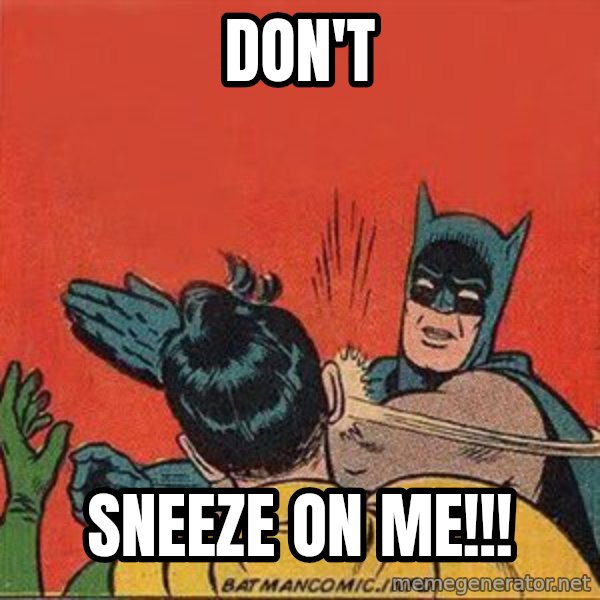 batman slap robin meme: don't / sneeze on me!!!