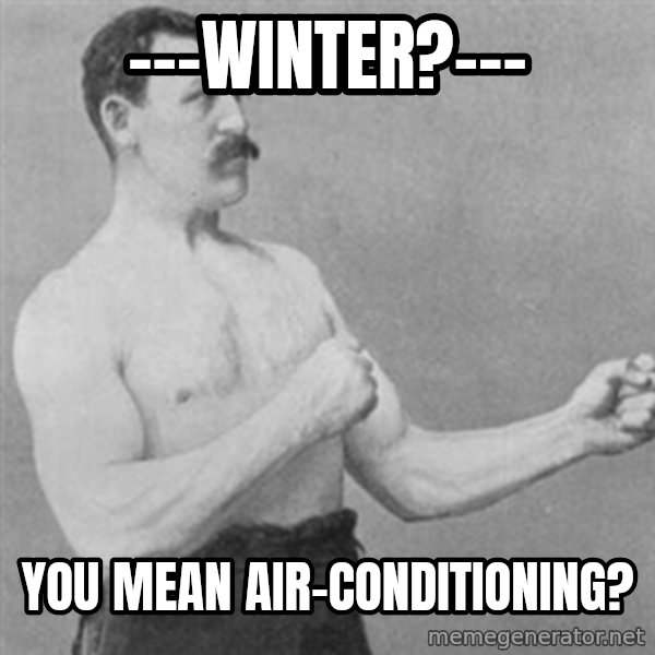 overly manly man meme: ---Winter?--- / You mean air-conditioning?