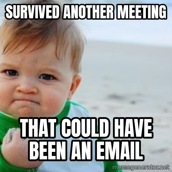 Success Kid meme: Survived another meeting / that could have been an email