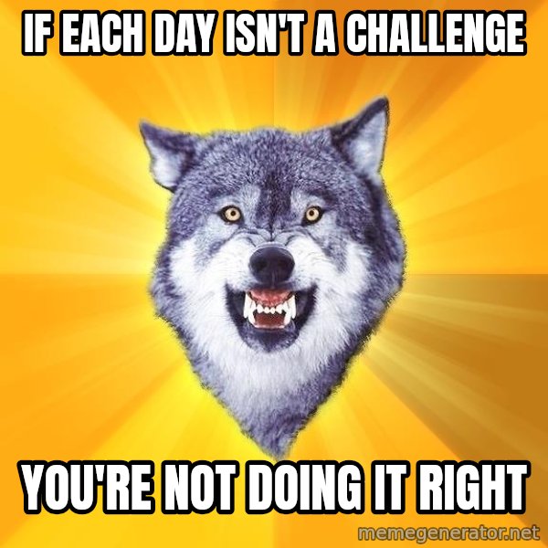Courage Wolf meme: if each day isn't a challenge / you're not doing it right