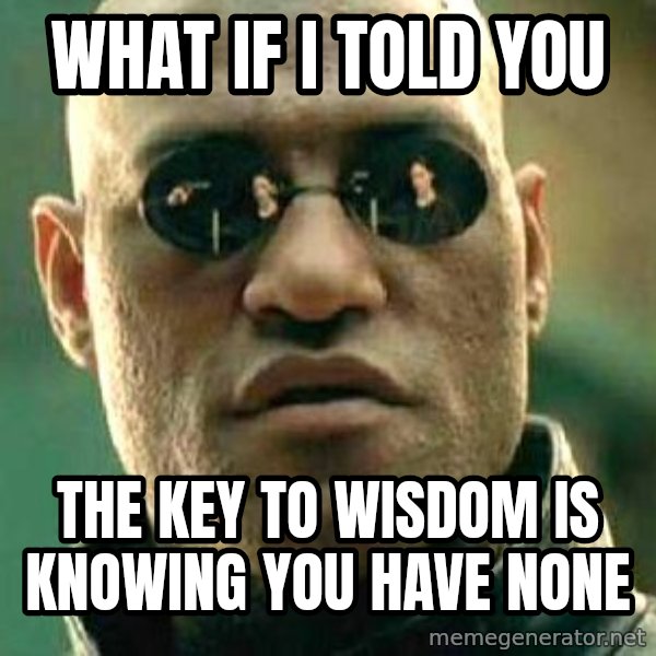 What If I Told You meme: What if i told you / the key to wisdom is knowing you have none