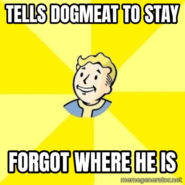Fallout 3 meme: tells dogmeat to stay / forgot where he is