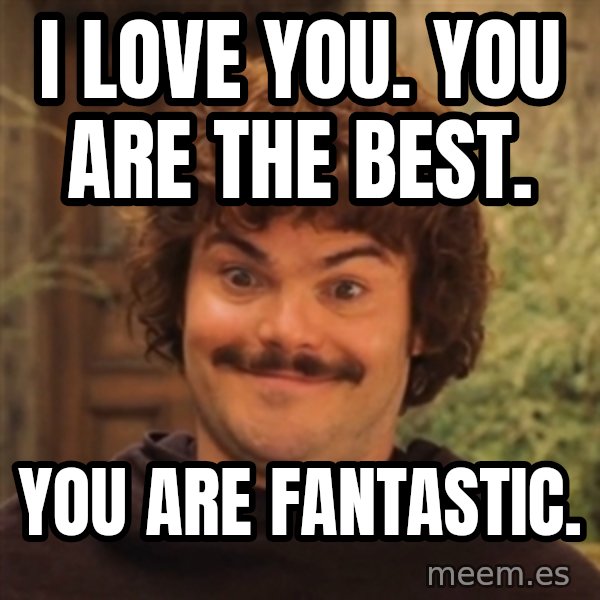 Nacholibre meme: I LOVE YOU. YOU ARE THE BEST. / YOU ARE FANTASTIC.
