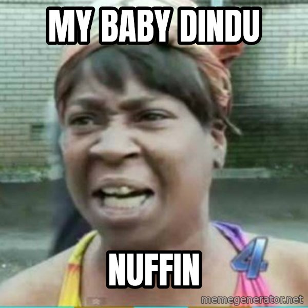 Sweet Brown Meme meme: My baby dindu / Nuffin
