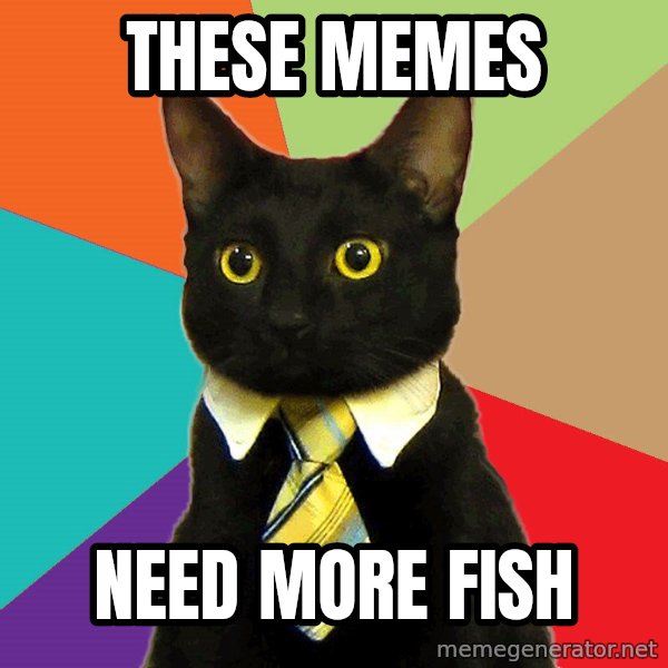 Business Cat meme: These Memes / Need more Fish