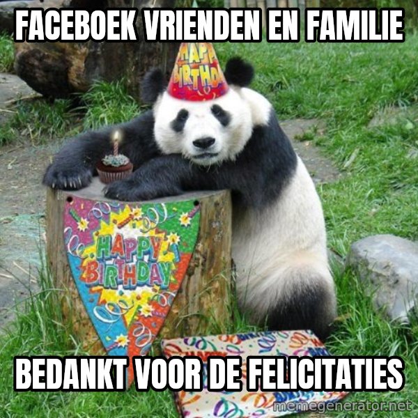 Happy Birthday Panda meme: Faceboek vrienden en familie / bedankt voor de felicitaties