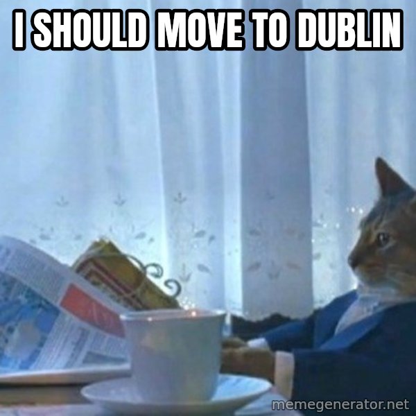 newspaper cat realization meme: I should move to Dublin