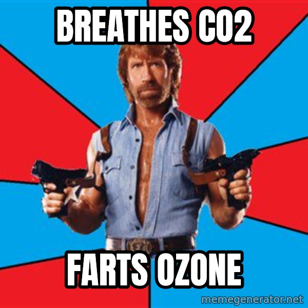 Chuck Norris  meme: breathes co2 / farts ozone