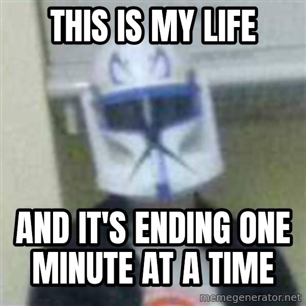 Clone Duck meme: this is my life / and it's ending one minute at a time