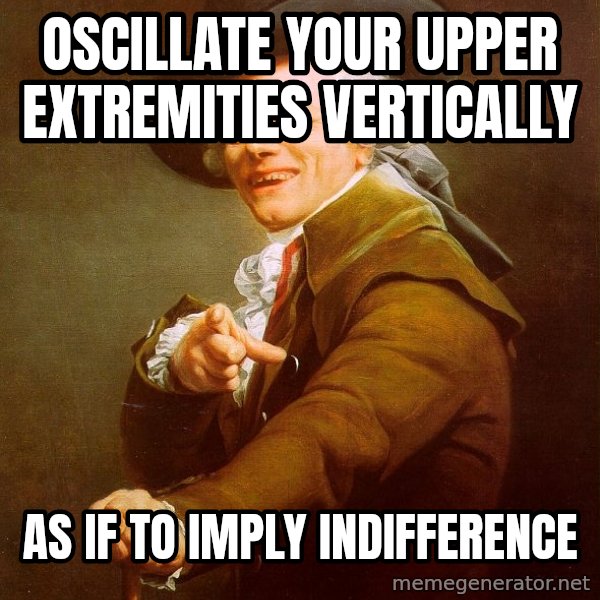 Joseph Ducreux meme: Oscillate your upper extremities vertically / As if to imply indifference