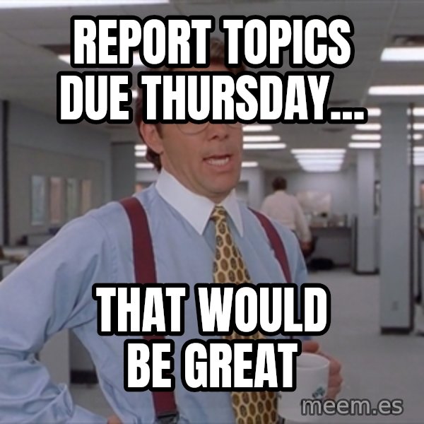 Office Space Meme Blank meme: Report topics due Thursday... / That would be great