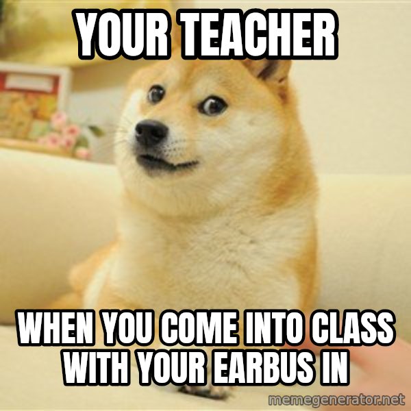 so doge meme: your teacher / when you come into class with your earbus in
