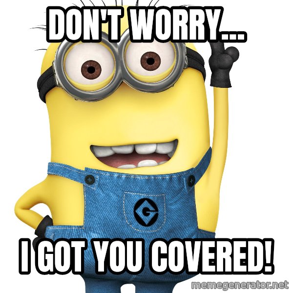 Despicable Me Minion meme: Don't worry... / I got you covered!
