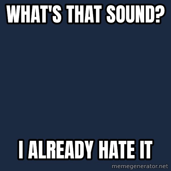 Grumpy Cat  meme: What's that sound? / I already hate it