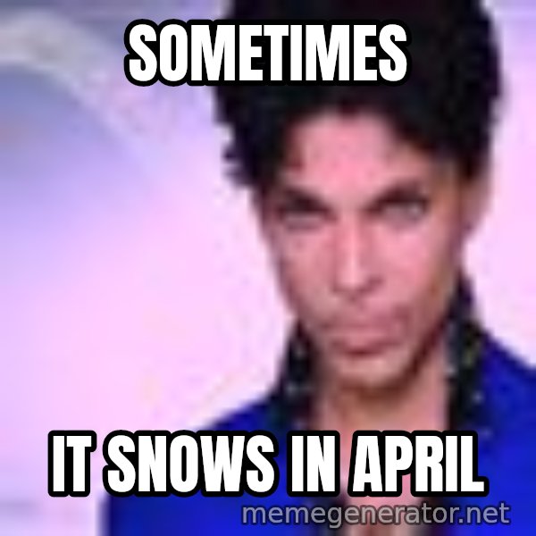 Prince meme: Sometimes / It snows in april