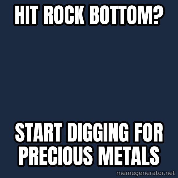 Courage Wolf meme: Hit rock bottom? / Start digging for precious metals