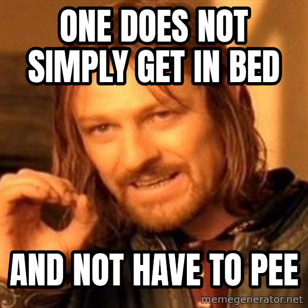 One Does Not Simply meme: one does not simply get in bed / and not have to pee