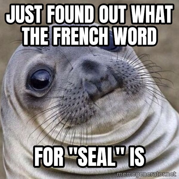 Awkward Seal meme: Just found out what the french word / for "seal" is
