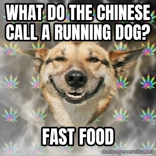 Stoner Dog meme: What do the Chinese call a running dog? / Fast food