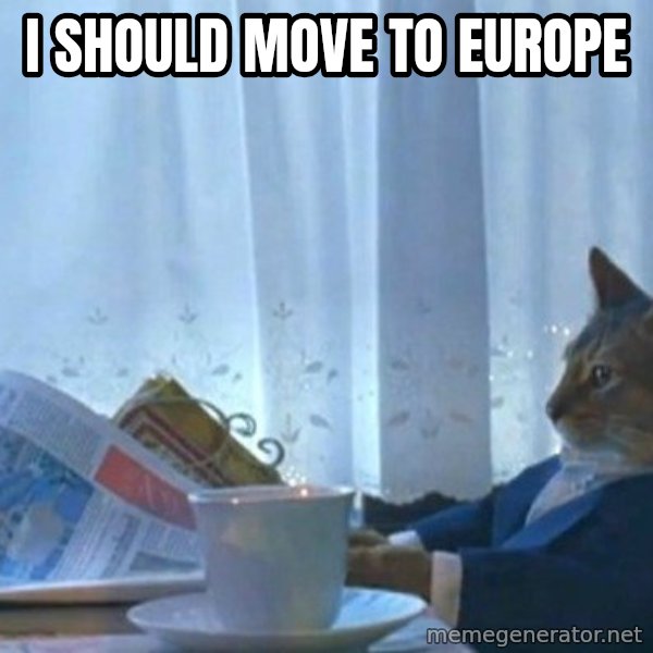 newspaper cat realization meme: I should move to Europe