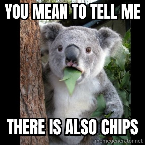 Koala can't believe it meme: You Mean to tell me / there is also chips