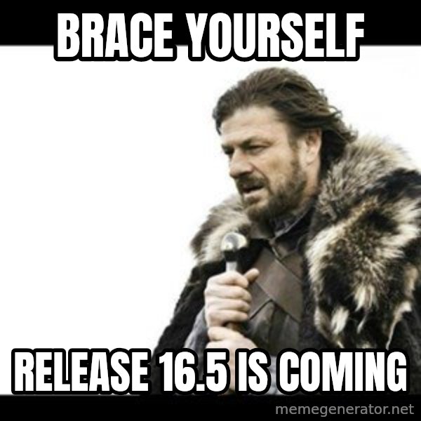 Winter is Coming meme: Brace yourself / Release 16.5 is coming