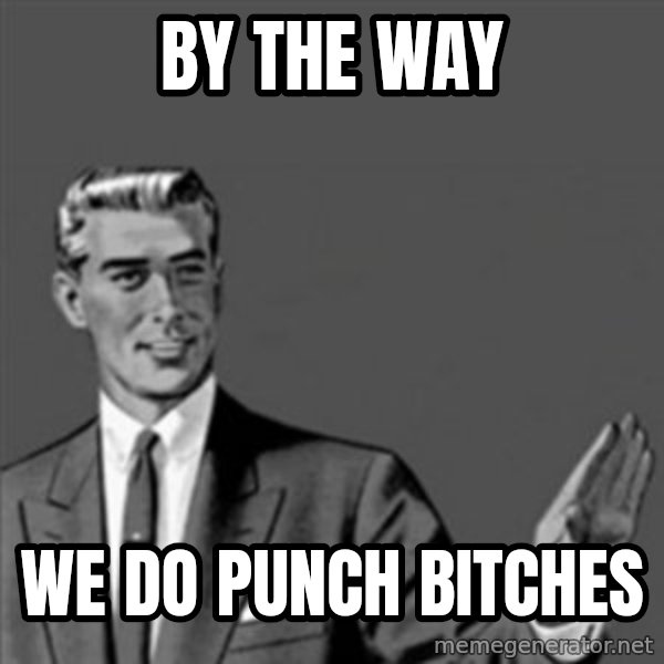 Correction Guy meme: by the way / we do punch bitches