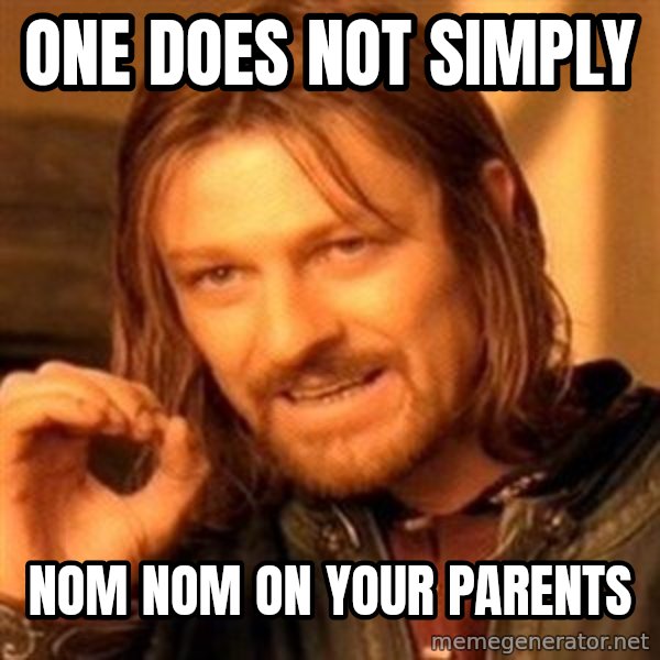 One Does Not Simply meme: One does not simply / nom nom on your parents